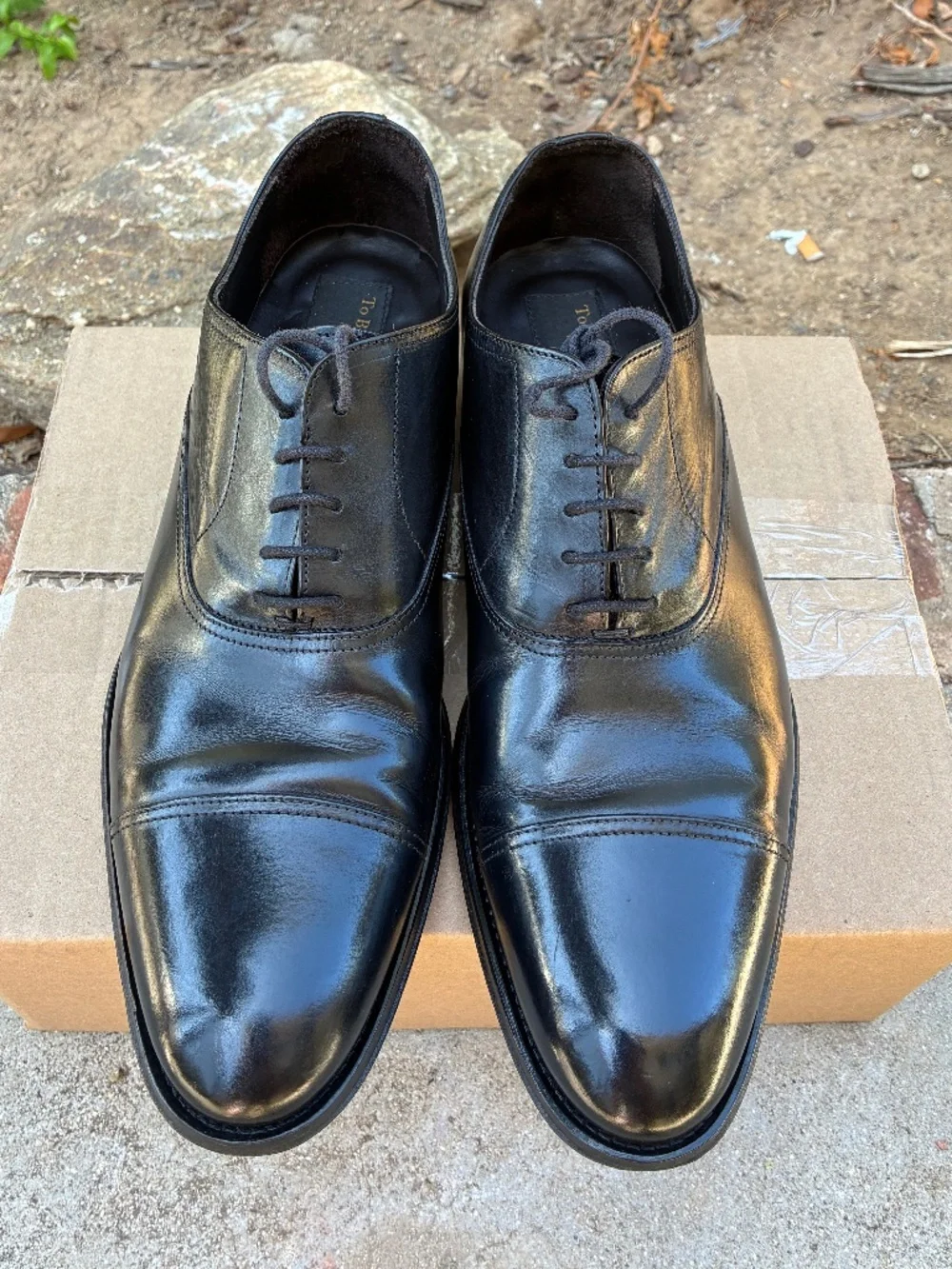 Pre-owned Men's To Boot New York Brandon Black Cap Toe Oxfords Lace-up Shoe 9.5